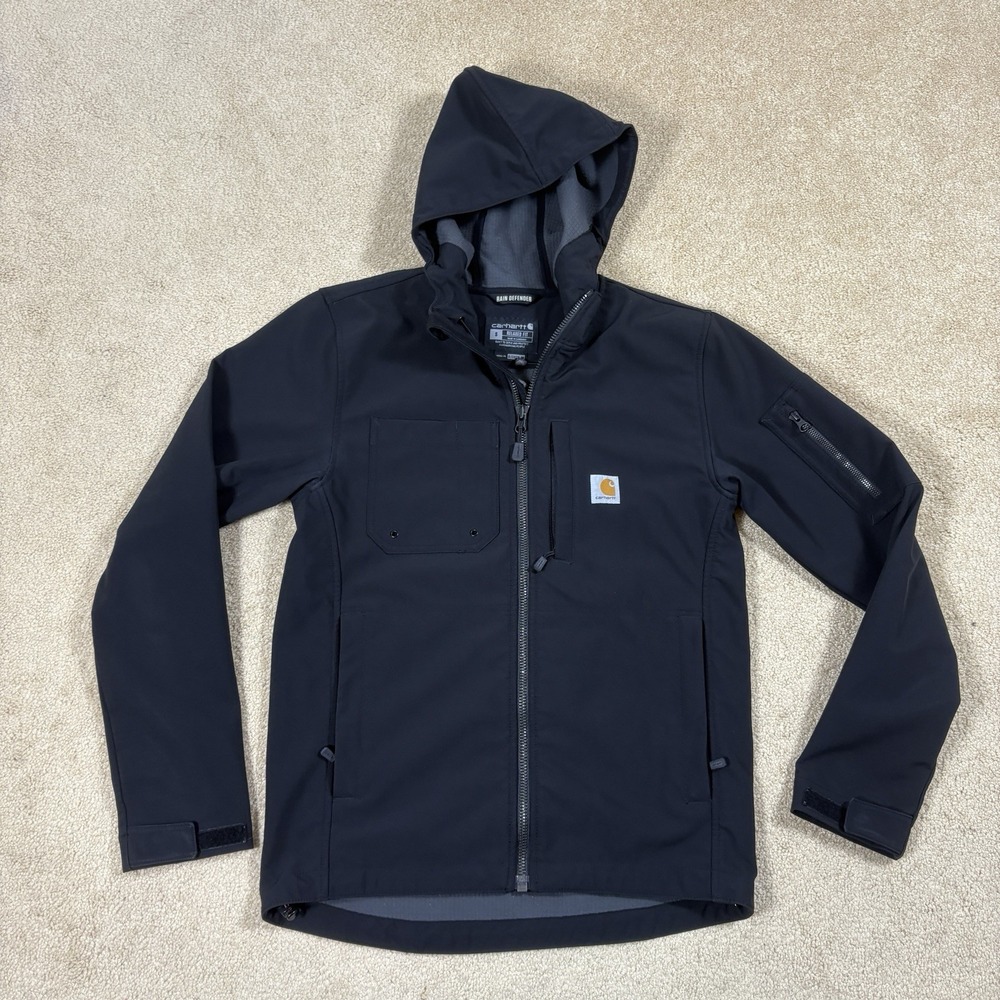 Carhartt Rain Defender Hooded Softshell Jacket Black Men's Small S OJ3829 MINT